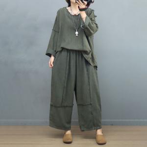 Lazy Style Comfy Fringed T-shirt with Baggy Wide Leg Pants