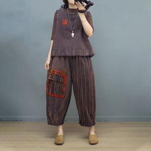 Chunky Linen Fringed Vest with Patchwork Pocket Baggy Pants