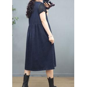 V-Neck Denim Empire Waist Dress Summer Jean Vest Dress