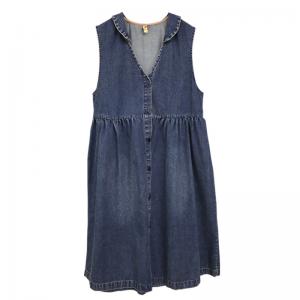 V-Neck Denim Empire Waist Dress Summer Jean Vest Dress