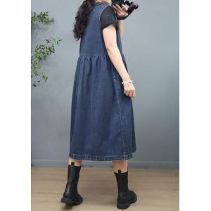 V-Neck Denim Empire Waist Dress Summer Jean Vest Dress