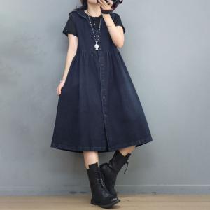 V-Neck Denim Empire Waist Dress Summer Jean Vest Dress