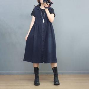 V-Neck Denim Empire Waist Dress Summer Jean Vest Dress