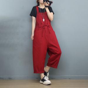 Tied Waist Cotton Overalls Baggy 90s Bib Overalls