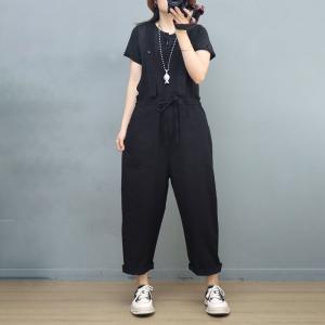 Tied Waist Cotton Overalls Baggy 90s Bib Overalls