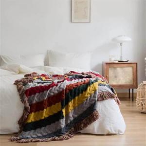 Sheep Wool Colorful Tassel Blanket Chunky Knit Winter Throw