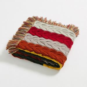 Sheep Wool Colorful Tassel Blanket Chunky Knit Winter Throw