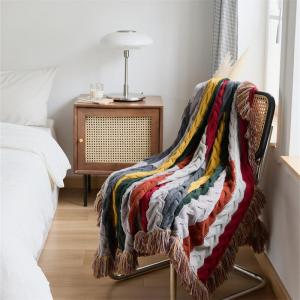 Sheep Wool Colorful Tassel Blanket Chunky Knit Winter Throw