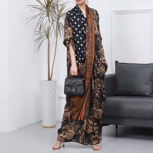 Polka Dot and Letter Front Cross Dress Silk Maxi Kimono Dress