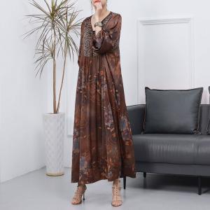 Leopard and Flowers Elegant Dress Loose Silk Senior Women Dress