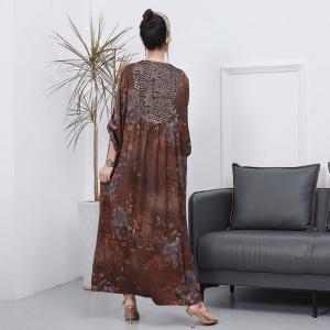 Leopard and Flowers Elegant Dress Loose Silk Senior Women Dress