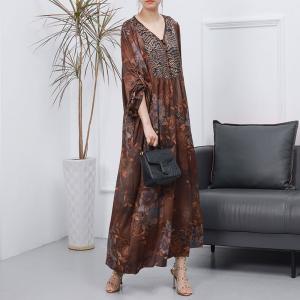 Leopard and Flowers Elegant Dress Loose Silk Senior Women Dress