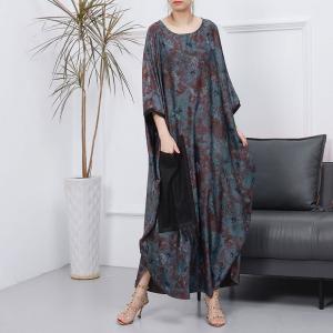 Tassel Pocket Printed Blue Caftan Plus Size Modest Abaya