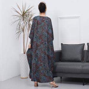 Tassel Pocket Printed Blue Caftan Plus Size Modest Abaya