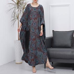 Tassel Pocket Printed Blue Caftan Plus Size Modest Abaya