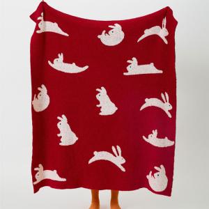 Cute Rabbit Red Blanket Full Size Cozy Throw