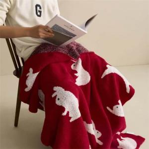 Cute Rabbit Red Blanket Full Size Cozy Throw