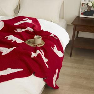 Cute Rabbit Red Blanket Full Size Cozy Throw