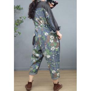 Tie Waist Floral Jumpsuits Button Down Long Sleeves Coveralls