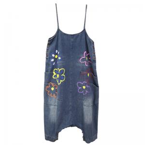 Low Crotch Flower Painted Overalls Stone Wash Slip Overalls