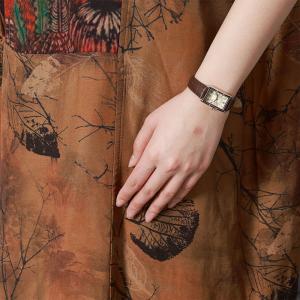 Falling Leaf Patterns Mulberry Silk Dress Midi Loose Elegant Dress