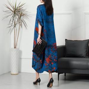 Plum Blossom Silk Caftan Dress Senior Women Cocoon Dress