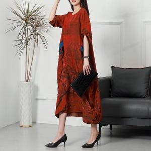 Plum Blossom Silk Caftan Dress Senior Women Cocoon Dress