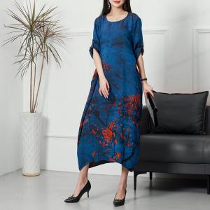 Plum Blossom Silk Caftan Dress Senior Women Cocoon Dress