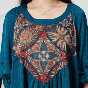 Folk Totem Patterned Dress Silk Loose Jacquard Dress