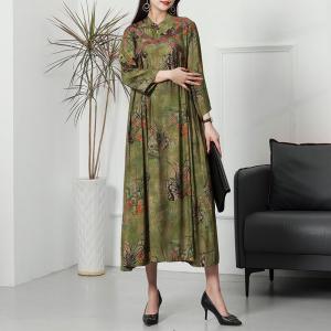 Flowers Painted Modern Cheongsam Silk Loose Qipao Dress