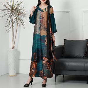 Landscape Painting Silk Tunic Dress with Comfy Wide Leg Pants