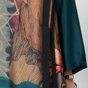 Landscape Painting Silk Tunic Dress with Comfy Wide Leg Pants