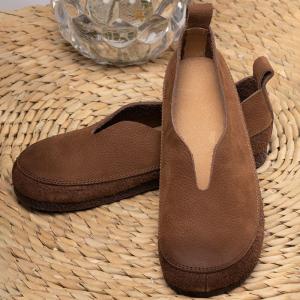 Round Toe Leather Slip-On Flats Comfy Low Top Granny Shoes