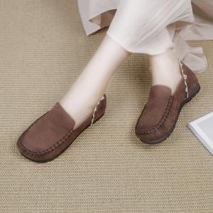 Lace Splicing Casual Leather Flats Round Toe Mom Flats