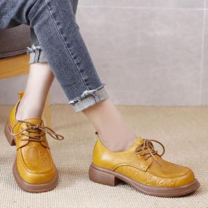 British Fashion Chunky Heels Loafers Tied Shallow Shoes