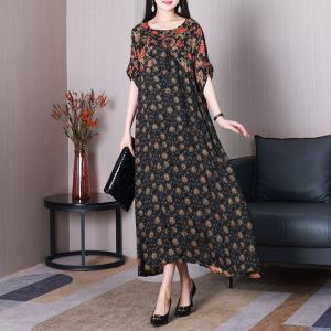 Pendant Tassel Flowers Black Dress Senior Women Shift Dress