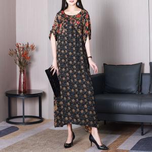 Pendant Tassel Flowers Black Dress Senior Women Shift Dress