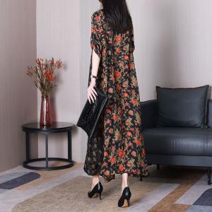 Pendant Tassel Flowers Black Dress Senior Women Shift Dress