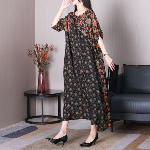 Pendant Tassel Flowers Black Dress Senior Women Shift Dress