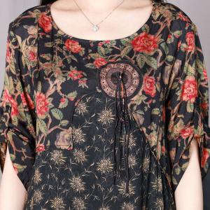 Pendant Tassel Flowers Black Dress Senior Women Shift Dress