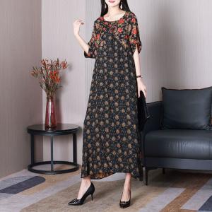 Pendant Tassel Flowers Black Dress Senior Women Shift Dress