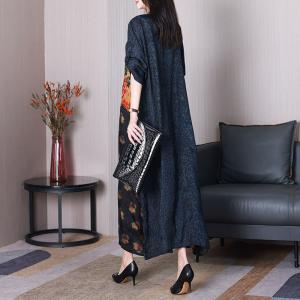 Chinese Peony Dark Blue Dress Silky Tropical Clothing