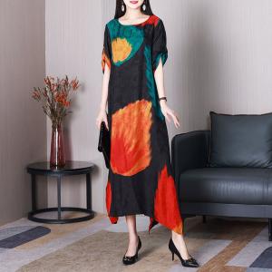 Colorful Prints Silk Tropical Dress Plus Size Hawaiian Dress
