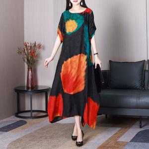 Colorful Prints Silk Tropical Dress Plus Size Hawaiian Dress