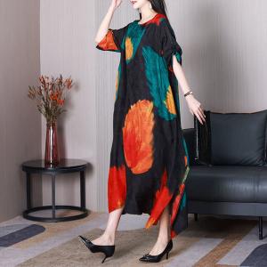 Colorful Prints Silk Tropical Dress Plus Size Hawaiian Dress