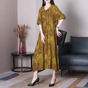 Puff Sleeves Tassel Silk Dress Floral Loose Resort Wear