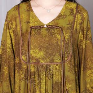 Puff Sleeves Tassel Silk Dress Floral Loose Resort Wear