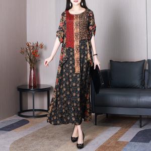 Elegant Red Flowers Flouncing Dress Plus Size Modest Dress