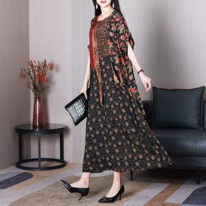 Elegant Red Flowers Flouncing Dress Plus Size Modest Dress