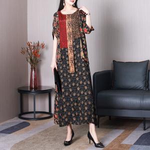 Elegant Red Flowers Flouncing Dress Plus Size Modest Dress